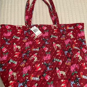 Vera Bradley Red and Pink Festive Tote Bag Christmas Dogs